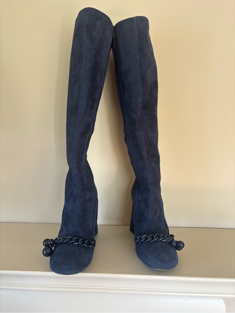 Tory Burch Navy Suede Platform Boots - Picture 5 of 7